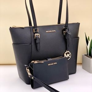 Michael Kors Charlotte Tote and Wallet Set Black
